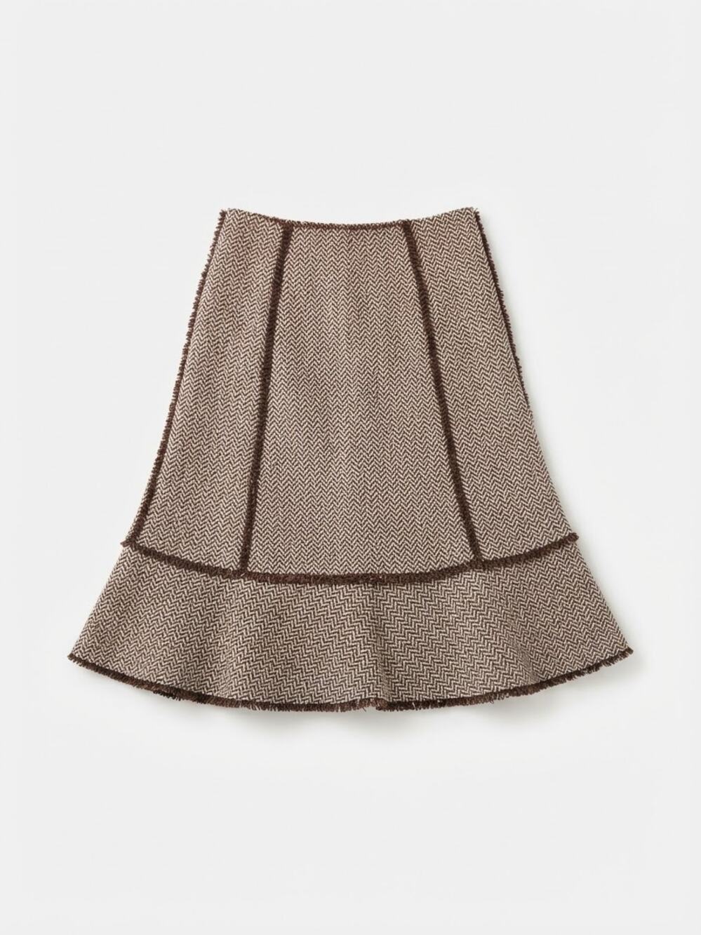 LOFT Petites Brown Herringbone Tweed Skirt Silk Wool Blend Women Size 2P Fall